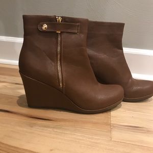 Size 11 Brown with gold accent wedge booties